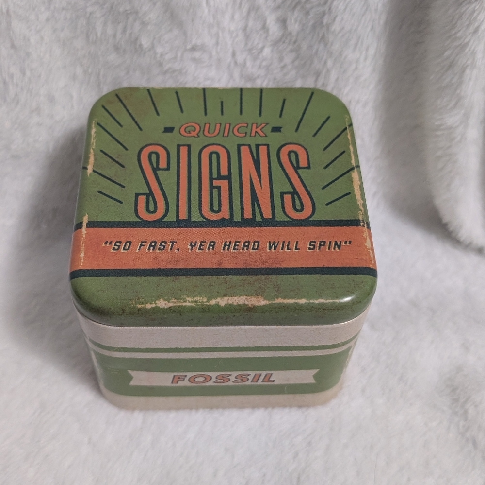 Fossil Green and Orange Tin Box